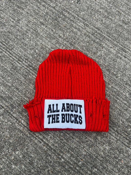 AllAboutTheBuck$ Red Distressed Beanie