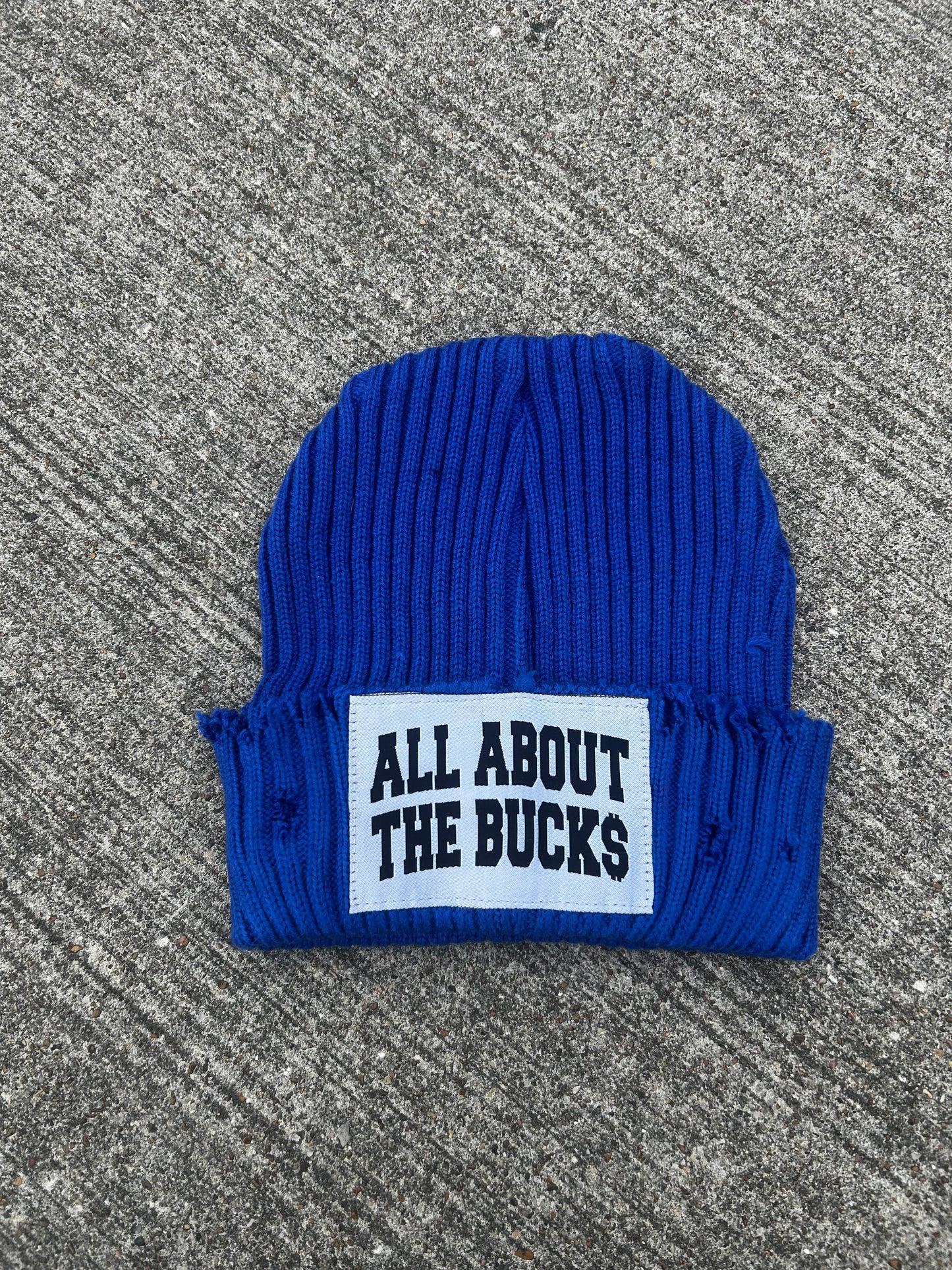 AllAboutTheBuck$ Blue Distressed Beanie