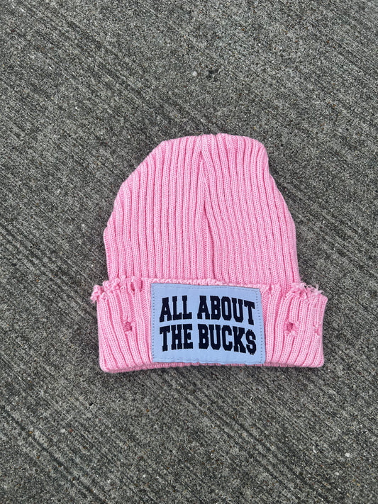 AllAboutTheBuck$ Pink Distressed Beanie